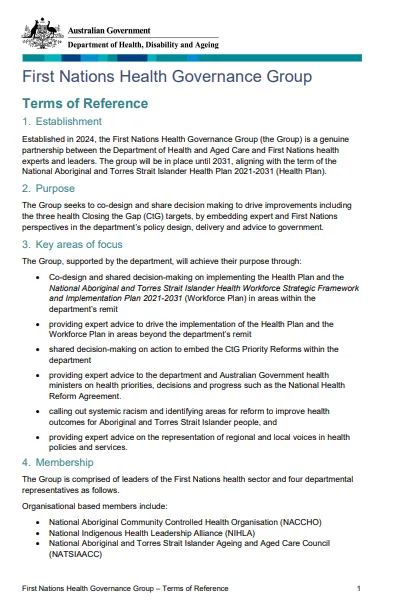 First Nation Health Governance Group ToR