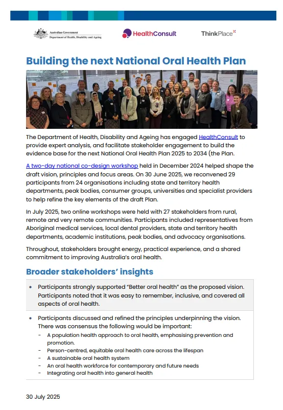 Cover image Building the next National Oral Health Plan