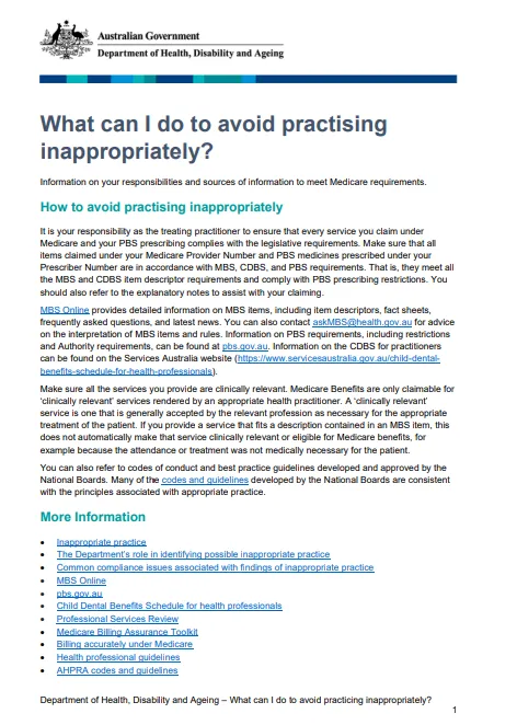 Cover page for the What can I do to avoid practicing inappropriately fact sheet