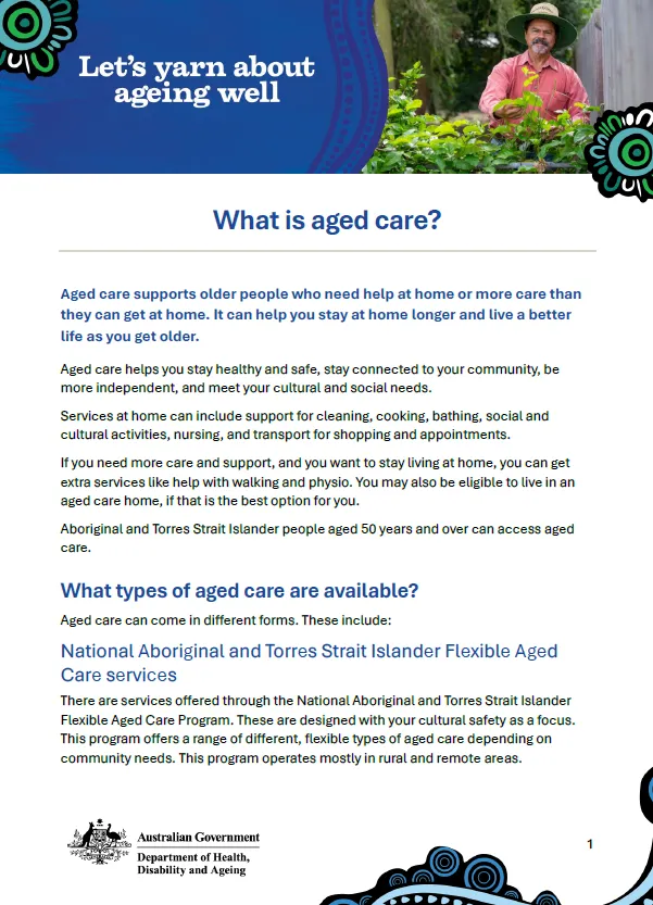 Cover page for What is aged care? fact sheet