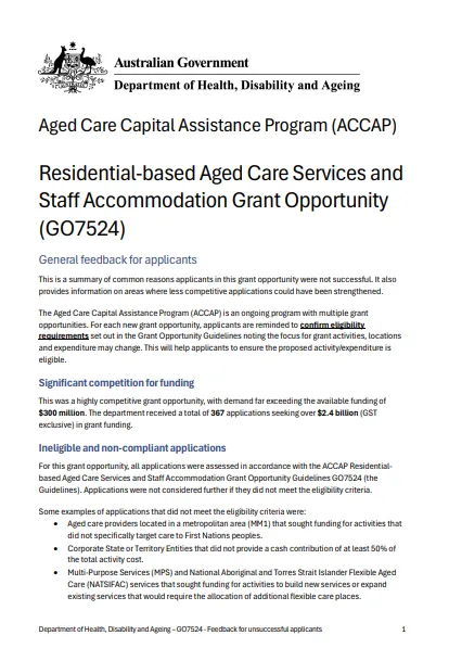 ACCAP Grant opportunities (GO7524) cover page