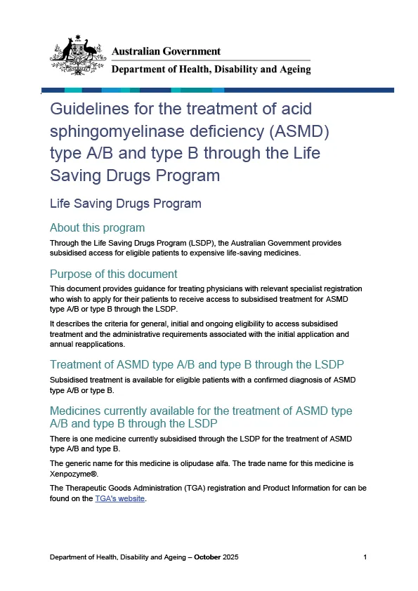 Life Saving Drugs Program – Mucopolysaccharidosis type I (MPS I) – Guidelines