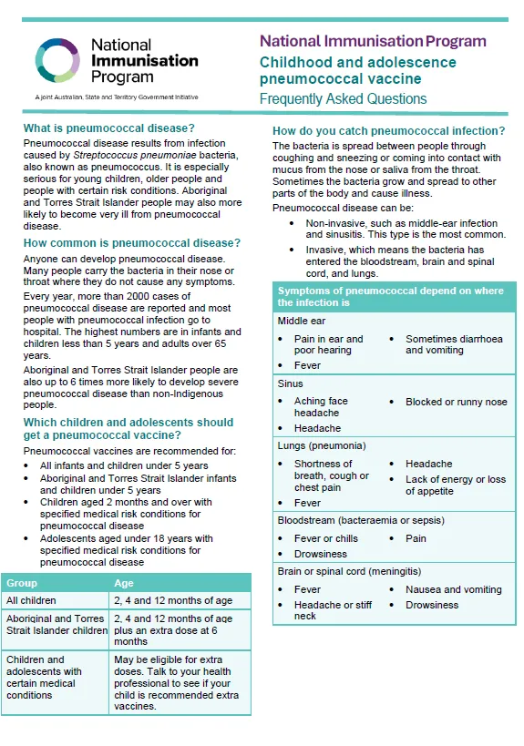 Cover image for the NIP childhood and adolescence pneumococcal vaccine Frequently Asked Questions (Sept 2025 update)