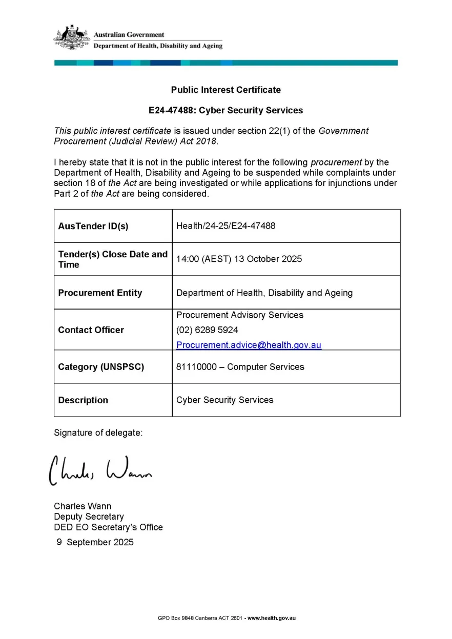 Cover page for the PIC Cyber Security Services