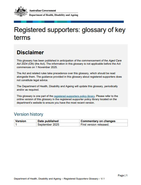 Registered supporters glossary of key terms cover page
