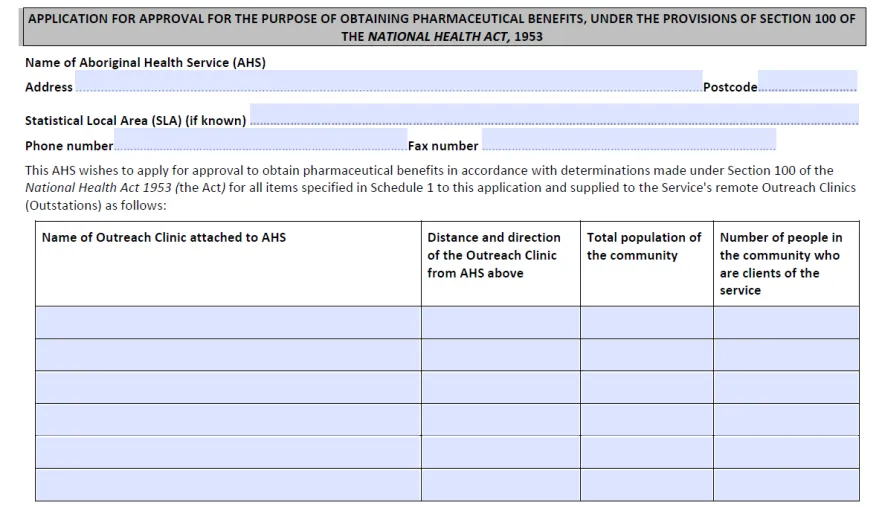 Cover page for the Remote Area Aboriginal Health Services Program application form