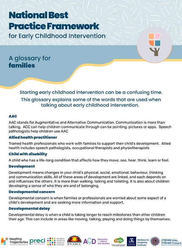 The National Best Practice Framework for Early Childhood Intervention – A glossary for families
