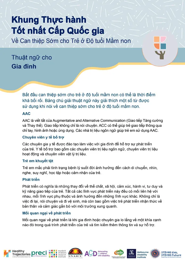 The National Best Practice Framework for Early Childhood Intervention – A glossary for families (Vietnamese)