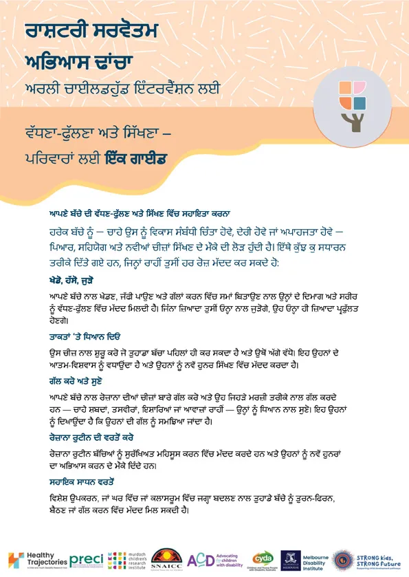 The National Best Practice Framework for Early Childhood Intervention – Growing and learning – A guide for families (Punjabi)