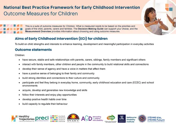 The National Best Practice Framework for Early Childhood Intervention – Outcome measures for children