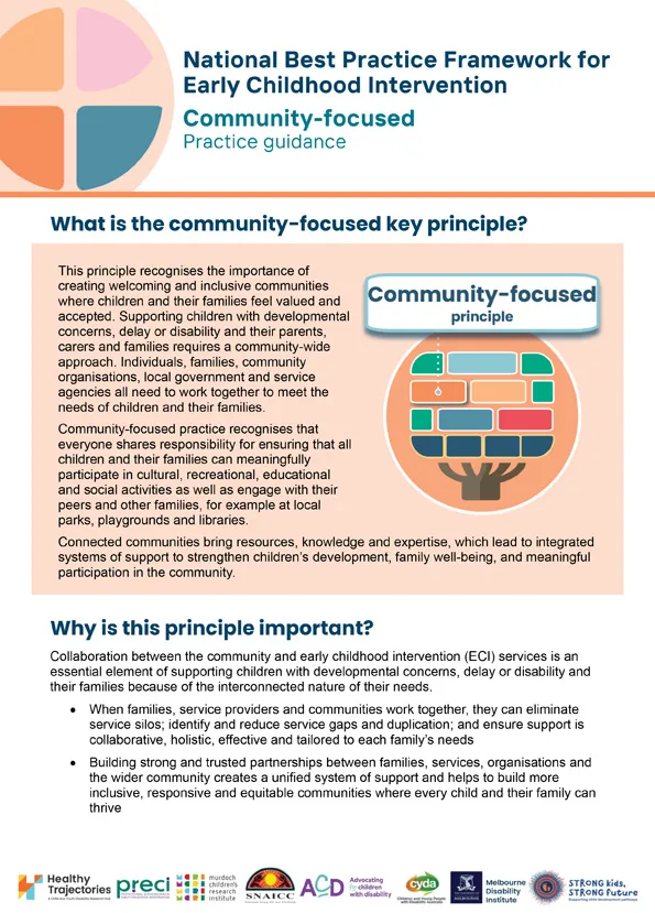 The National Best Practice Framework for Early Childhood Intervention – Practice guidance – Community-focused key principle