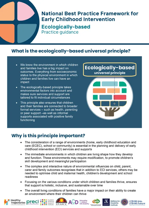The National Best Practice Framework for Early Childhood Intervention – Practice guidance – Ecologically-based universal principle