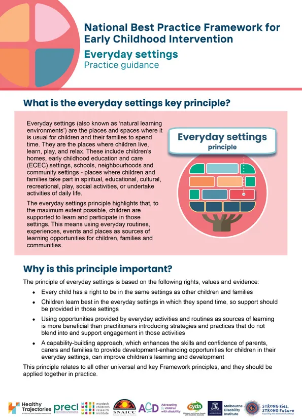 The National Best Practice Framework for Early Childhood Intervention – Practice guidance – Everyday settings key principle