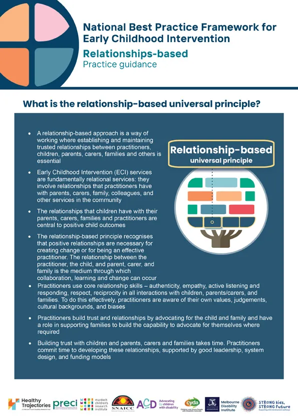 The National Best Practice Framework for Early Childhood Intervention – Practice guidance – Relationship-based universal principle