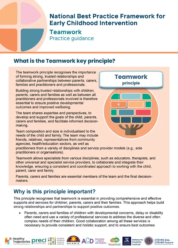 The National Best Practice Framework for Early Childhood Intervention – Practice guidance – Teamwork key principle
