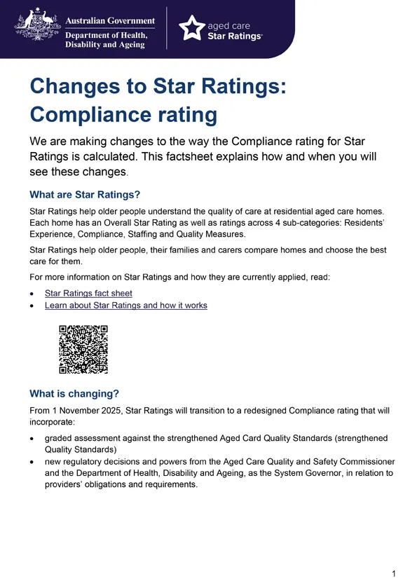Changes to Star Ratings – Compliance rating fact sheet
