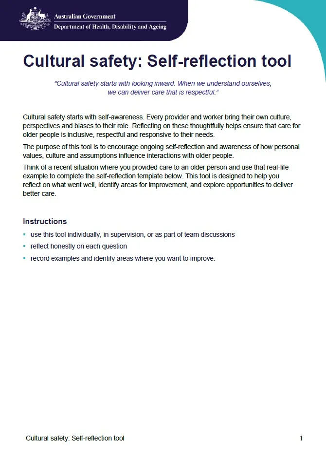 Display image - Cultural safety self-reflection tool for providers