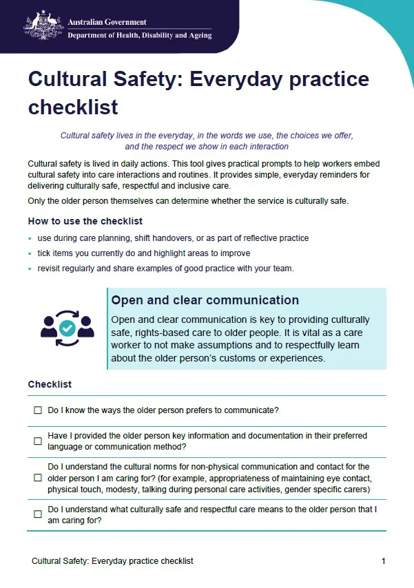 Display image - front page of cultural safety checklist