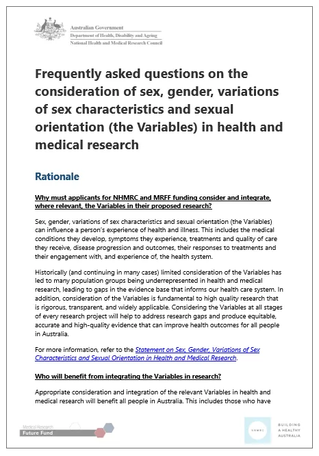 Cover page for the FAQs in health and medical research