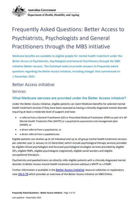 Better Access – Psychiatrists, Psychologists and General  Practitioners through the MBS initiative cover page