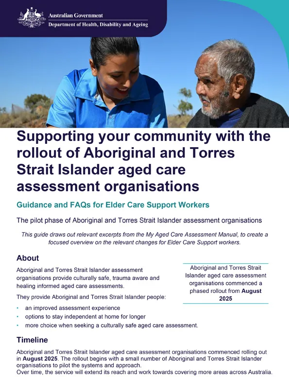 Guidance material for Elder Care Support workers – Aboriginal and Torres Strait Islander aged care assessment organisations
