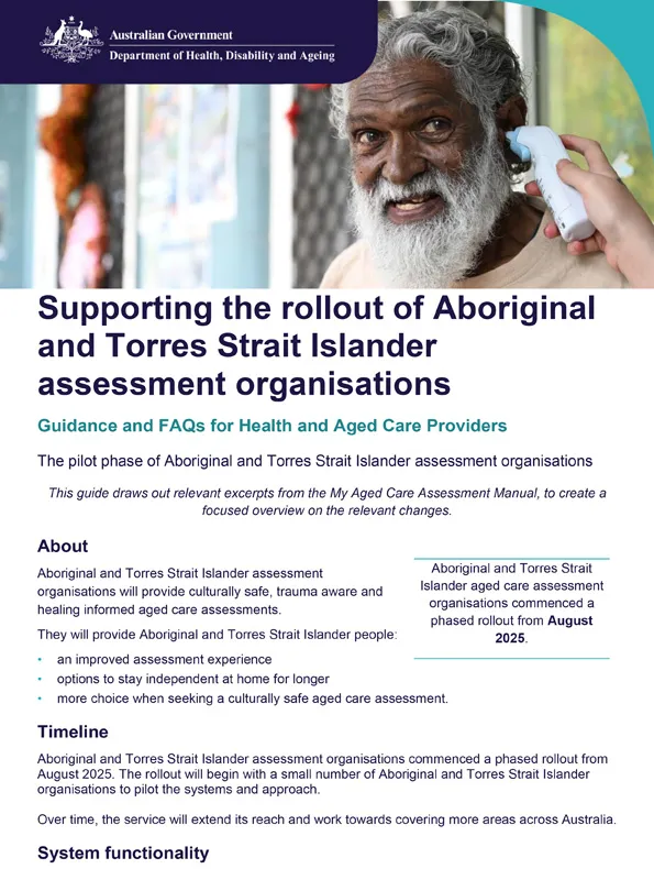 Guidance material for health and aged care workers – Aboriginal and Torres Strait Islander aged care assessment organisations