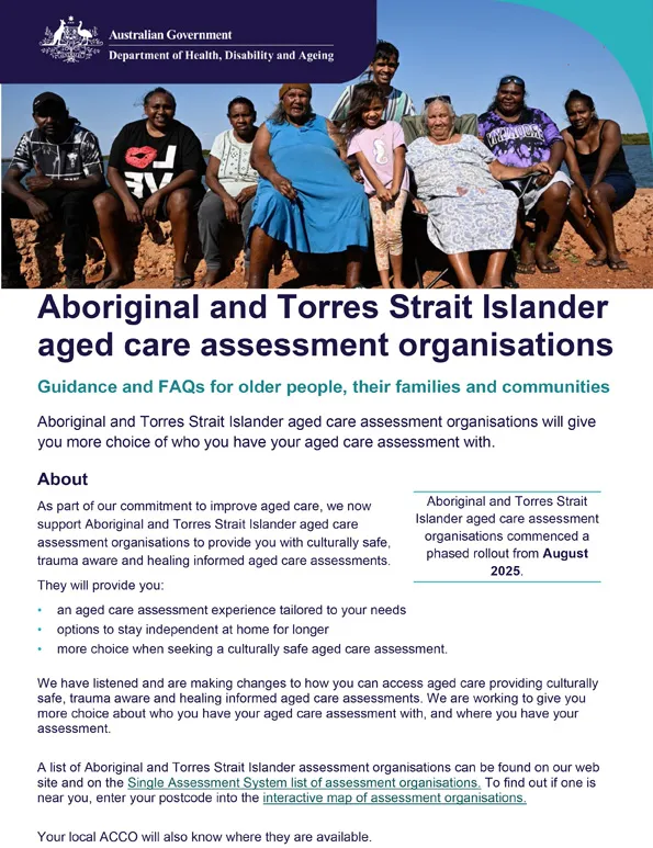 Guidance material for older people, their families and communities – Aboriginal and Torres Strait Islander aged care assessment organisations