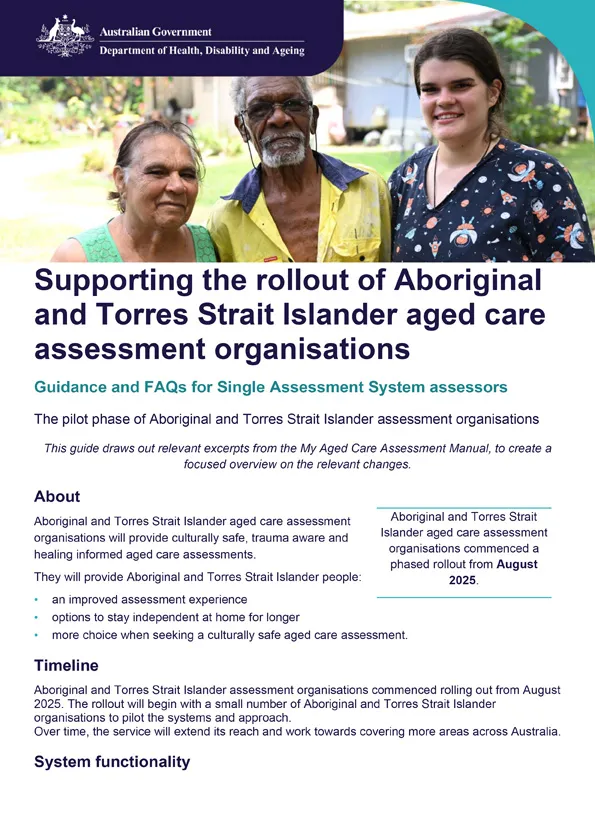 Guidance material for Single Assessment System assessors – Aboriginal and Torres Strait Islander aged care assessment organisations