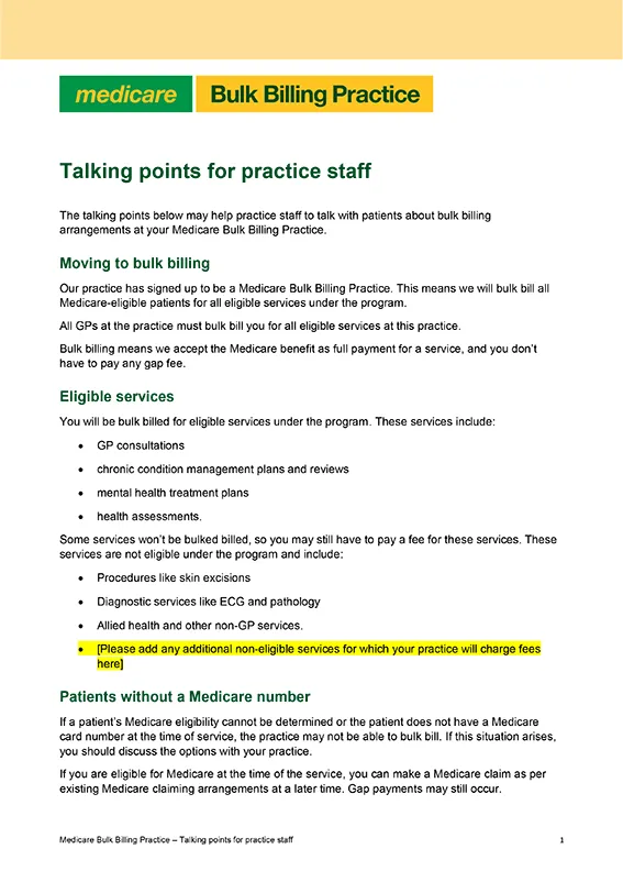 Document thumbnail: Talking points for practice staff