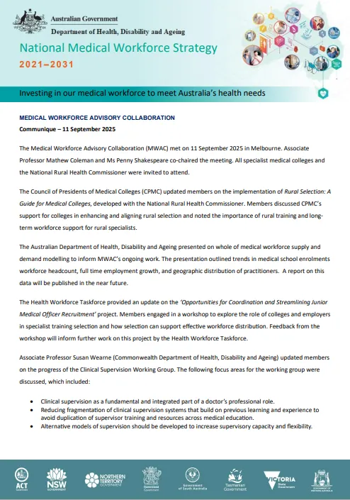 MWAC Communique – 11 September 2025 cover page