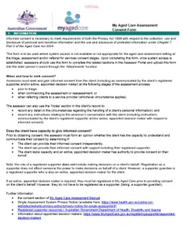 Cover image My Aged Care Assessment Consent Form