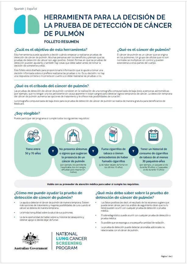 Programa Nacional de Detección de Cáncer de Pulmón: Herramienta para la decisión de la prueba de detección de cáncer de pulmón - Resumen