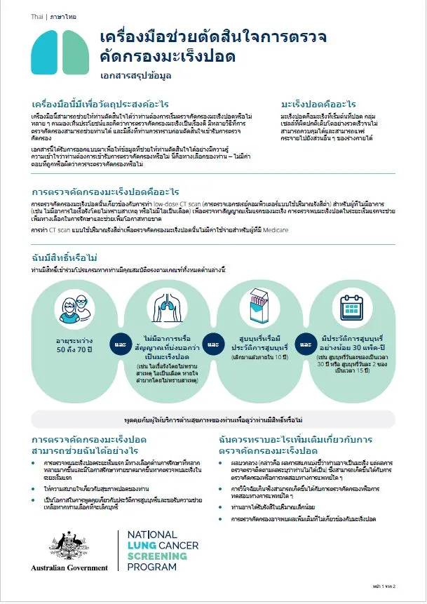 โปรแกรมตรวจคัดกรองมะเร็งปอดแห่งชาติ – เครื่องมือช่วยตัดสินใจการตรวจคัดกรองมะเร็งปอด – สรุป