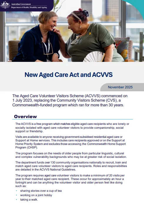 New Aged Care Act and ACVVS cover page