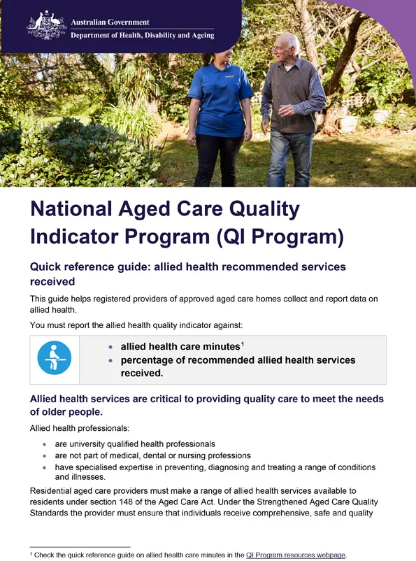 QI Program quick reference guide – Allied health recommended services received