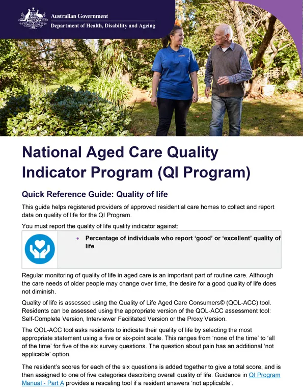 QI Program quick reference guide – Quality of life