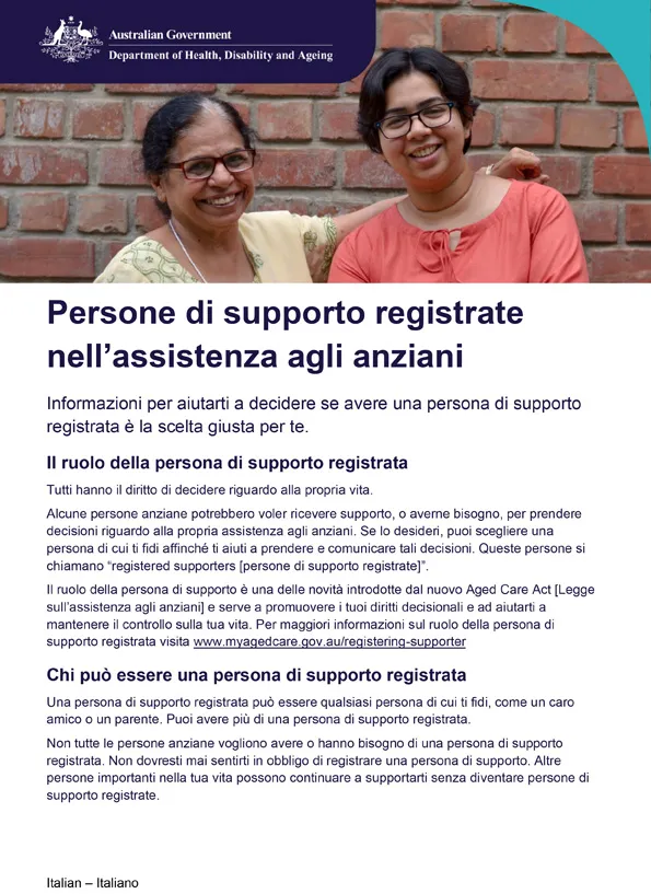 Opuscolo sulle persone di supporto registrate
