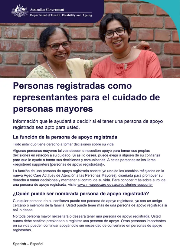 Folleto para personas de apoyo registradas