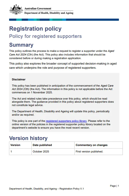 Registration policy cover page