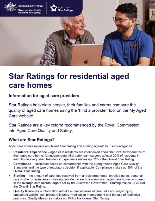 Star Ratings fact sheet for residential aged care providers