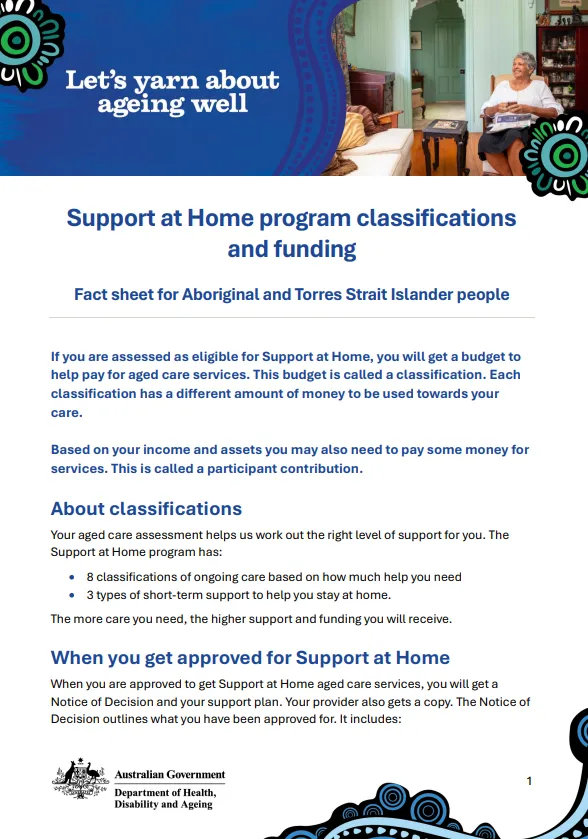 Support at Home program classifications and funding cover page