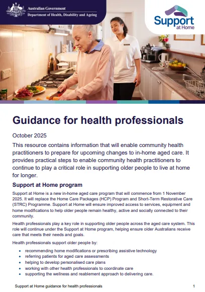 Support at Home guidance for health professionals cove image