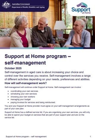 Support at Home program – self-management cover page