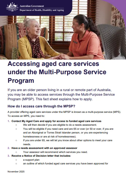 Accessing aged care services under the MPSP cover page (November update)