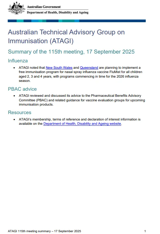 ATAGI 115th meeting summary cover page
