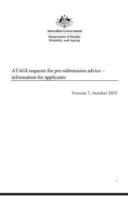 ATAGI requests for pre-submission advice – information for applicants V7 cover page
