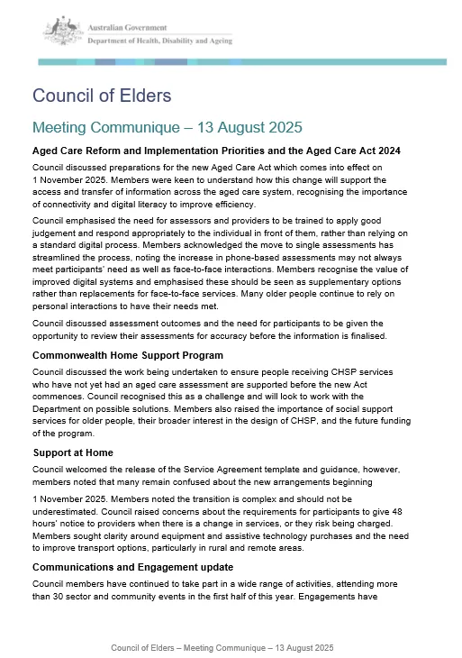 cover page for the Council of Elders communique – 13 August 2025