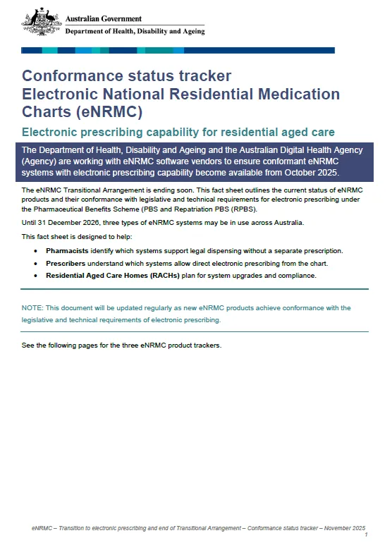 Cover page for the the eNRMC – Conformance status tracker fact sheet