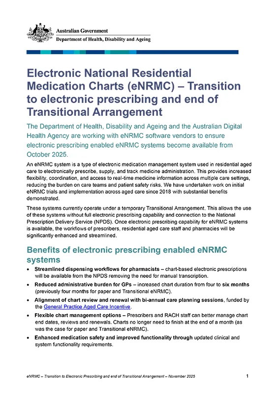 Thumbnail: eNRMC Transition to electronic prescribing and end of Transitional Arrangement Factsheet