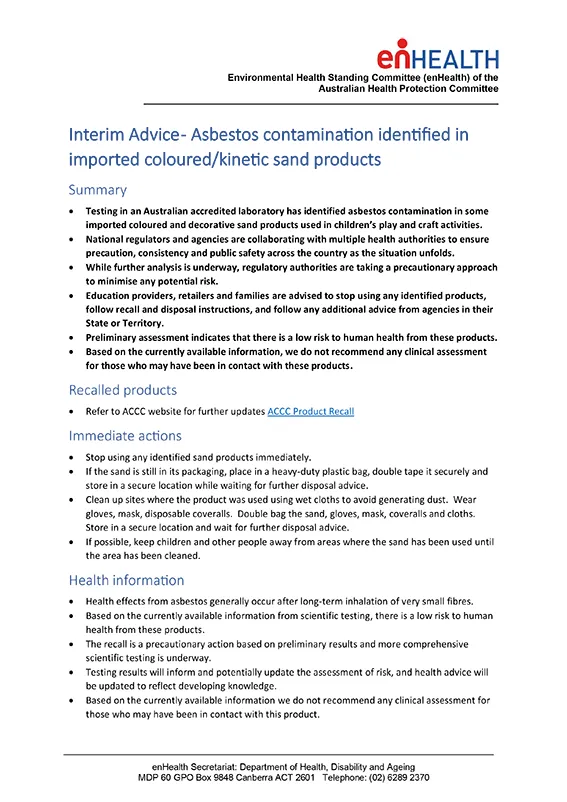 Thumbnail of enHealth asbestos advice